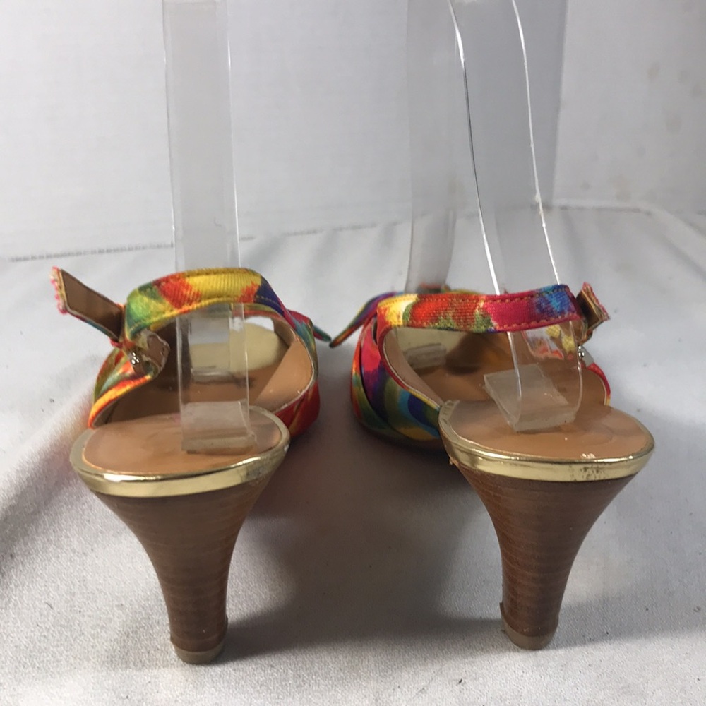 Etienne Aigner Hadley Women's Colorful Canvas With Bows Peep Toe Slingback Heels - Picture 3 of 9